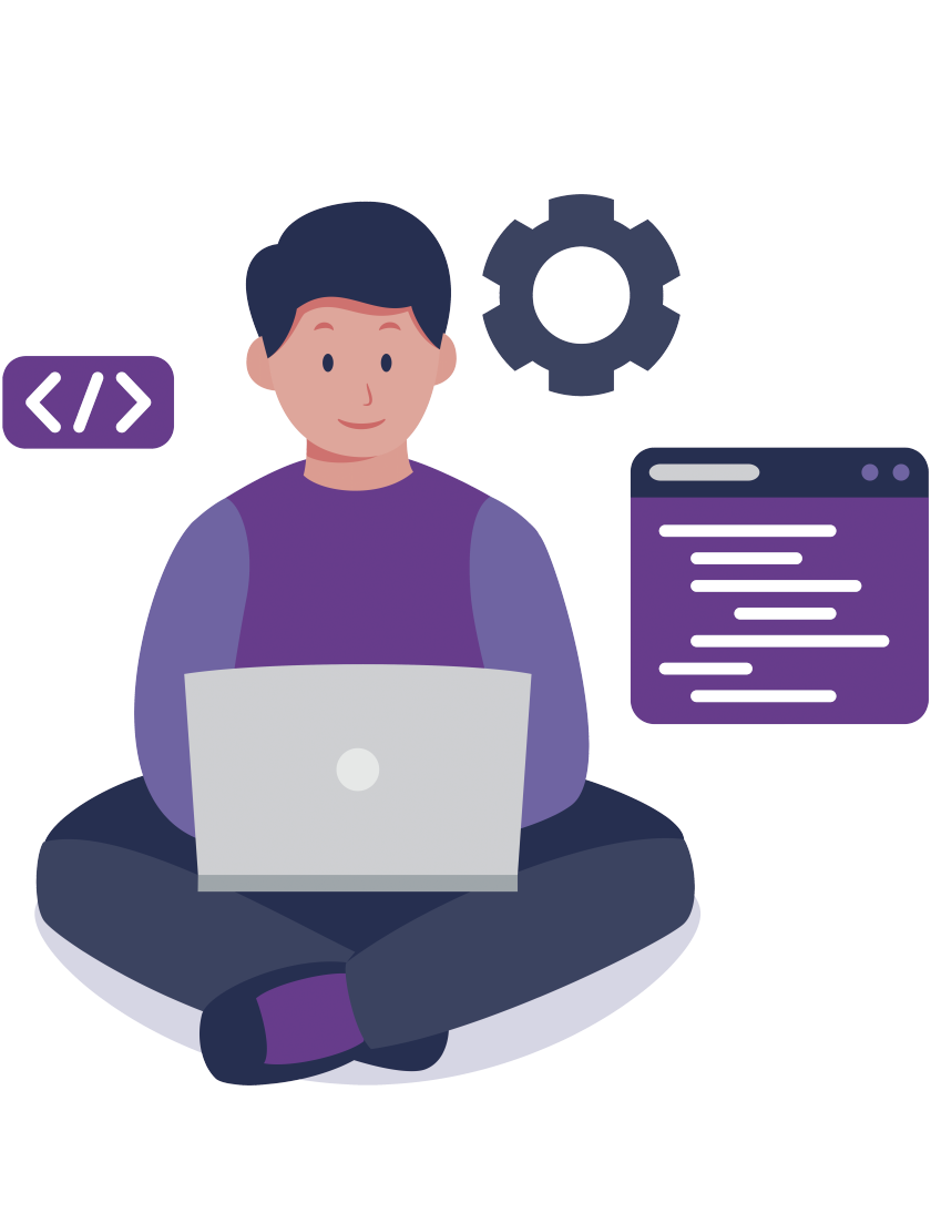 Vetor de menino sorridente segurando seu notebook sentado